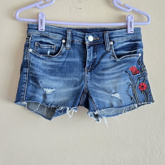 Blank Nyc Hiker Short Floral Embroidered Cutoff Denim Micro Shorts Size 24 - Picture 1 of 11